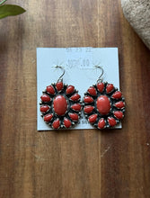 Load image into Gallery viewer, Navajo Native American Sterling Silver Red Coral Cluster Earrings. Gift 1.9 Inch