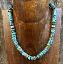 Load image into Gallery viewer, Southwestern 925 Sterling Silver Turquoise Heishi Bead Necklace. 16 inch