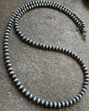Load image into Gallery viewer, 6mm 36 Inch 925 Sterling Silver Oxidized Pearls Bead Necklace Southwestern