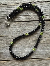 Load image into Gallery viewer, Sterling Silver Black Onyx Green Turquoise Bead Necklace. 18 Inch Gift