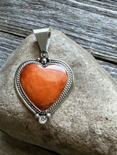 Load image into Gallery viewer, Native American Sterling Silver Orange Spiny Oyster Heart Pendant C Charley