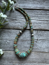 Load image into Gallery viewer, Sterling Silver Graduated Green Turquoise Bead Necklace. 18 inch