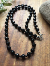 Load image into Gallery viewer, Sterling Silver Plain Round Black Onyx Bead Necklace. 30 Inch