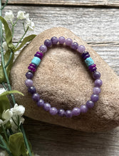 Load image into Gallery viewer, Multi Stone Purple 6.5 Inch Stretch Elastic Stretchy Bead Bracelet Gift