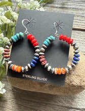 Load image into Gallery viewer, Southwestern 925 Sterling Silver Multi Stone Pearls Hoop Earrings.