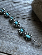 Load image into Gallery viewer, Floral Sterling Silver Turquoise Pearls Bead Bracelet. 6 Inch