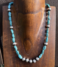 Load image into Gallery viewer, Sterling Silver Blue Turquoise W Pearls Bead Necklace 18 inch