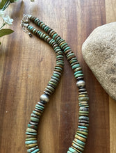 Load image into Gallery viewer, Sterling Silver Graduated Green Turquoise Bead Necklace. 18 inch