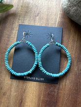 Load image into Gallery viewer, Sterling Silver Blue 4mm Turquoise Bead Loop Hoop Earrings.