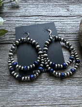 Load image into Gallery viewer, Southwestern Sterling Silver Blue Lapis Pearls Double Loop Earrings 2.5 Inch