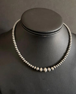 4mm - 8mm Single Graduated Sterling Silver Oxidized Pearls Bead Necklace 16 Inch