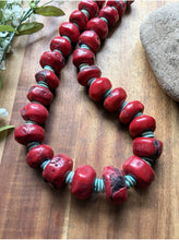 Load image into Gallery viewer, Heavy Chunky Sterling Silver Red Coral Bead Necklace. 20 inch Gift