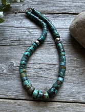 Load image into Gallery viewer, Southwestern 925 Sterling Silver Turquoise Heishi Bead Necklace. 16 inch