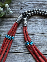 Load image into Gallery viewer, Natural Coral Sleeping Beauty Turquoise Sterling Silver MultiStrand BeadNecklace
