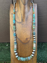 Load image into Gallery viewer, Long Graduated Sterling Silver Blue Green Turquoise Pearls Bead Necklace 32 Inch