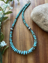 Load image into Gallery viewer, Sterling Silver Graduated Vibrant Rondelle Blue Turquoise Bead Necklace 18 inch