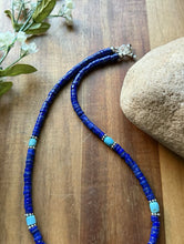Load image into Gallery viewer, Sterling Silver Heishi Lapis Turquoise Bead Necklace. 18 inch. Gift