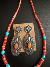 Load image into Gallery viewer, Navajo sterling silver orange spiny ring and necklace