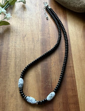 Load image into Gallery viewer, Sterling Silver Black Onyx White Buffalo Turquoise Bead Necklace 18 Inch. Gift