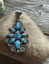 Load image into Gallery viewer, Navajo Native American Handmade Sterling Silver Turquoise Cluster Pendant Geneva