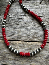 Load image into Gallery viewer, Southwestern 925 Sterling Silver Red Coral 6mm Pearls Bead Necklace 18 Inch