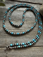 Load image into Gallery viewer, Long Sterling Silver Blue Turquoise W 6mm Pearls Bead Necklace 43 inch Gift