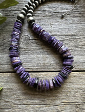 Load image into Gallery viewer, Southwestern 925 Sterling Silver Purple Charoite W Pearls Bead Necklace. 18 Inch