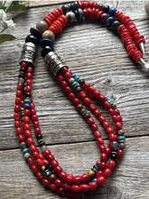 Load image into Gallery viewer, Tommy Rosita Singer T R Sterling Silver Multi Strand Red Coral Bead Necklace 28”