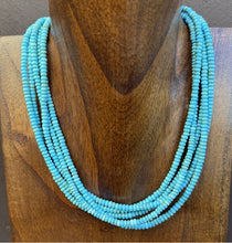 Load image into Gallery viewer, Sterling Silver Multi Strand Blue Turquoise Bead Choker Necklace. 16 inch. Gift
