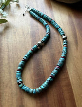 Load image into Gallery viewer, Sterling Silver Heishi Turquoise Purple Spiny Oyster Bead Necklace. 18 Inch