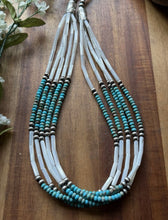 Load image into Gallery viewer, Sterling Silver Multi Strand MOP Mother Of Pearl Turquoise Bead Necklace 22 inch