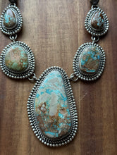 Load image into Gallery viewer, Navajo Handmade Sterling Silver Royston Turquoise Lariat Pearls Bead Necklace KY