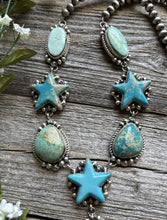 Load image into Gallery viewer, Navajo Sterling Silver Star Blue Green Turquoise Lariat Y Bead Necklace KY