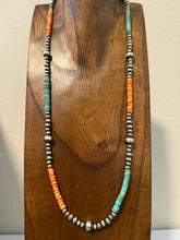 Load image into Gallery viewer, Sterling silver turquoise spiny oyster 30 inch necklace