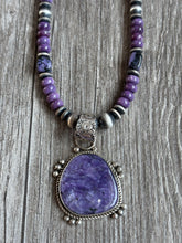 Load image into Gallery viewer, Handmade Navajo Sterling Silver and Charoite Pendent. Charoite with Necklace