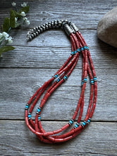 Load image into Gallery viewer, Natural Coral Sleeping Beauty Turquoise Sterling Silver MultiStrand BeadNecklace