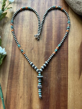 Load image into Gallery viewer, Sterling Silver Spiny Oyster Turquoise Pearls Lariat Y Bead Necklace. 28 inch