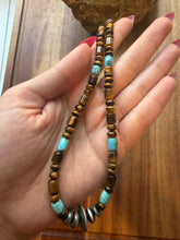 Load image into Gallery viewer, Sterling silver Tiger eye bead necklace 18 inch