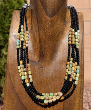 Load image into Gallery viewer, Sterling Silver Multi Strand Black Onyx Turquoise Bead Necklace. 22 Inch