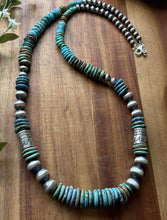 Load image into Gallery viewer, Long Graduated Sterling Silver Blue Green Turquoise Pearls Bead Necklace 32 Inch