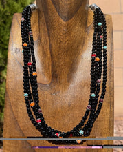 Load image into Gallery viewer, Sterling Silver Multi Strand Stone Black Onyx Bead Necklace. 22 Inch