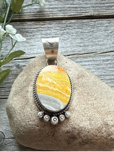 Navajo Sterling Silver Yellow Bumblebee Jasper Pendant RY Gift