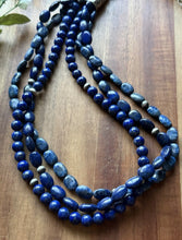 Load image into Gallery viewer, Sterling Silver Multi Strand Stone Lapis Pearls Bead Necklace 24 inch