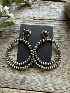 Navajo Sterling Silver Purple Spiny Oyster Pearl Double Loop Earrings 3 Inch E