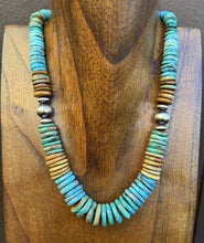 Load image into Gallery viewer, Sterling Silver Graduated Blue Green Turquoise Bead Necklace. 18 inch Gift