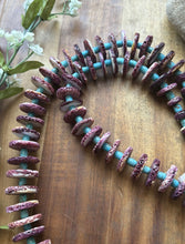 Load image into Gallery viewer, Sterling Silver Graduated Purple Spiny Oyster Turquoise Pearls Bead Necklace 34”