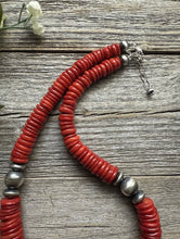 Load image into Gallery viewer, Southwestern Sterling Silver Graduated Bamboo Red Coral Bead Necklace 18 inch