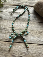 Load image into Gallery viewer, Bow Blue Green Turquoise Sterling Silver Pearls Bead Necklace. 18 Inch. Gift