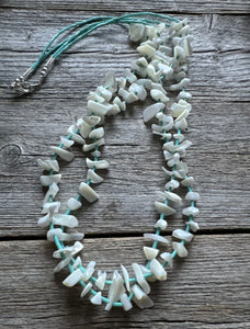 Vintage Native American Sterling Silver White Shell Turquoise Bead Necklace 26”