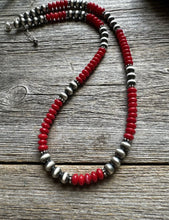 Load image into Gallery viewer, Southwestern 925 Sterling Silver Red Coral 6mm Pearls Bead Necklace 18 Inch